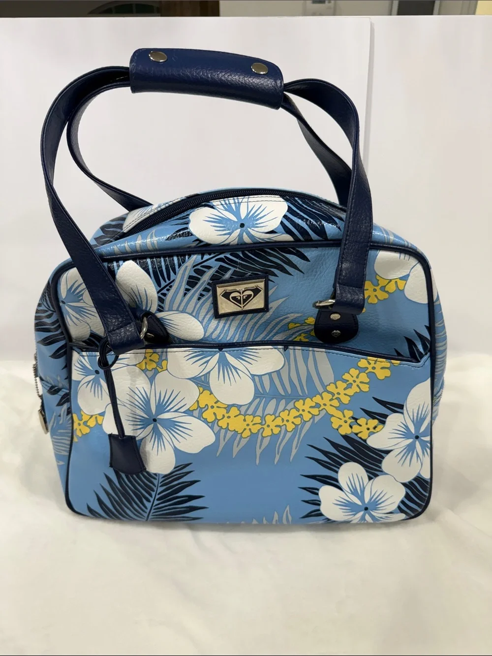 Vintage Quicksilver Roxy Blue Floral Hibiscus Y2K Carry On Luggage Bag